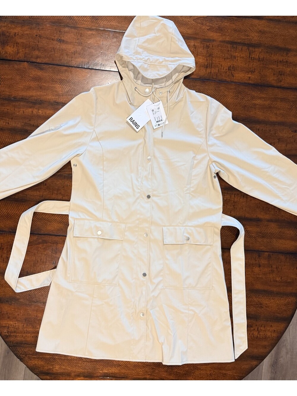 RAINS Curve W Jacket W3 Beige Waterproof Hooded Belted Rain Coat Women's